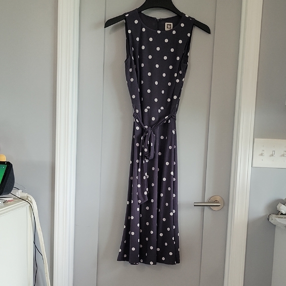 Anne Klein Navy Polka Dot Midi Dress - Picture 1 of 10